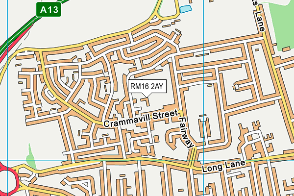 RM16 2AY map - OS VectorMap District (Ordnance Survey)