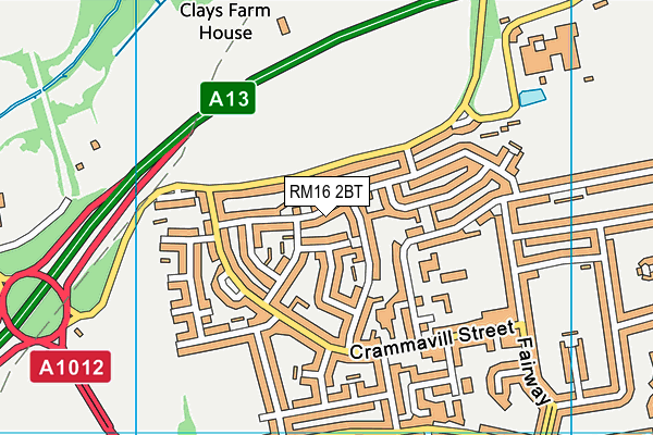 RM16 2BT map - OS VectorMap District (Ordnance Survey)