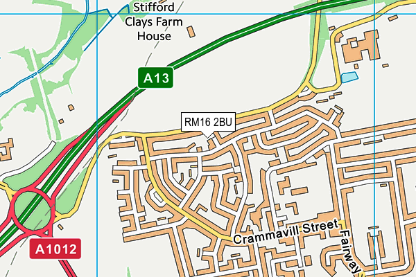 RM16 2BU map - OS VectorMap District (Ordnance Survey)