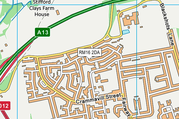 RM16 2DA map - OS VectorMap District (Ordnance Survey)