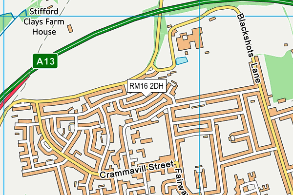RM16 2DH map - OS VectorMap District (Ordnance Survey)