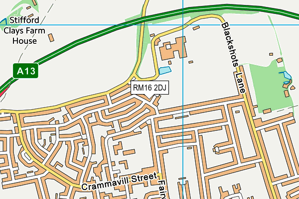 RM16 2DJ map - OS VectorMap District (Ordnance Survey)