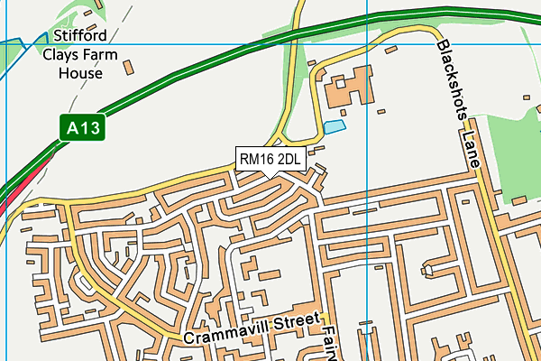 RM16 2DL map - OS VectorMap District (Ordnance Survey)