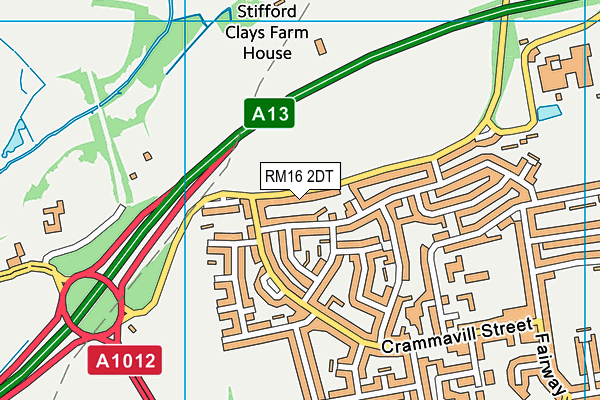 RM16 2DT map - OS VectorMap District (Ordnance Survey)