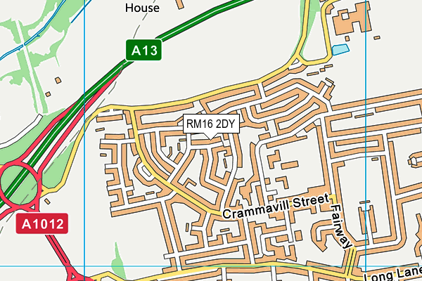 RM16 2DY map - OS VectorMap District (Ordnance Survey)