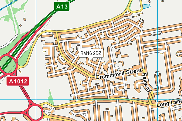 RM16 2DZ map - OS VectorMap District (Ordnance Survey)
