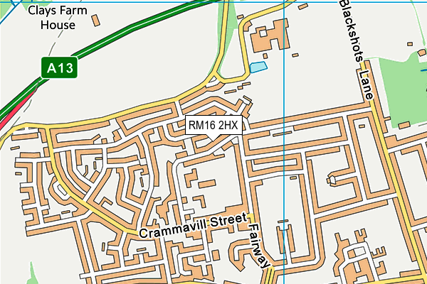 RM16 2HX map - OS VectorMap District (Ordnance Survey)