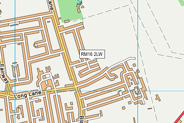 RM16 2LW map - OS VectorMap District (Ordnance Survey)