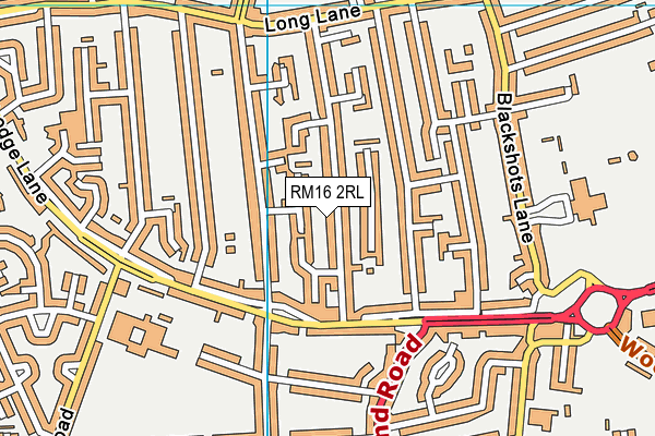 RM16 2RL map - OS VectorMap District (Ordnance Survey)