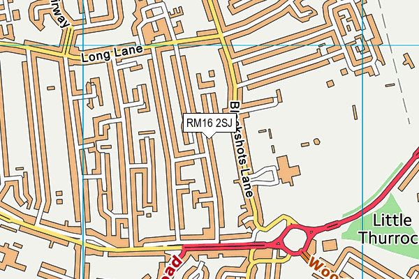 RM16 2SJ map - OS VectorMap District (Ordnance Survey)