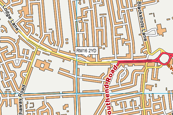 RM16 2YD map - OS VectorMap District (Ordnance Survey)