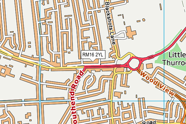 RM16 2YL map - OS VectorMap District (Ordnance Survey)