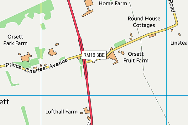 RM16 3BE map - OS VectorMap District (Ordnance Survey)