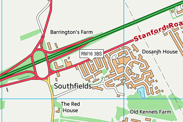 RM16 3BS map - OS VectorMap District (Ordnance Survey)