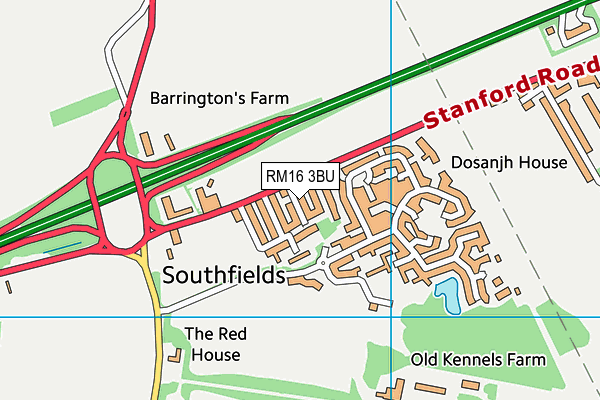 RM16 3BU map - OS VectorMap District (Ordnance Survey)