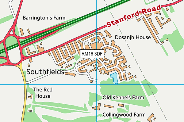 RM16 3DF map - OS VectorMap District (Ordnance Survey)