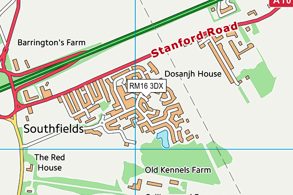 RM16 3DX map - OS VectorMap District (Ordnance Survey)