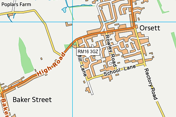 RM16 3GZ map - OS VectorMap District (Ordnance Survey)