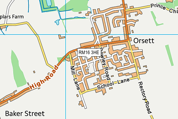 RM16 3HE map - OS VectorMap District (Ordnance Survey)