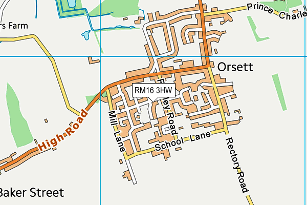RM16 3HW map - OS VectorMap District (Ordnance Survey)