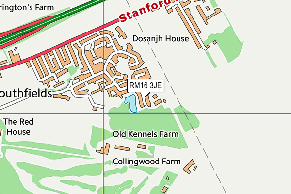 RM16 3JE map - OS VectorMap District (Ordnance Survey)