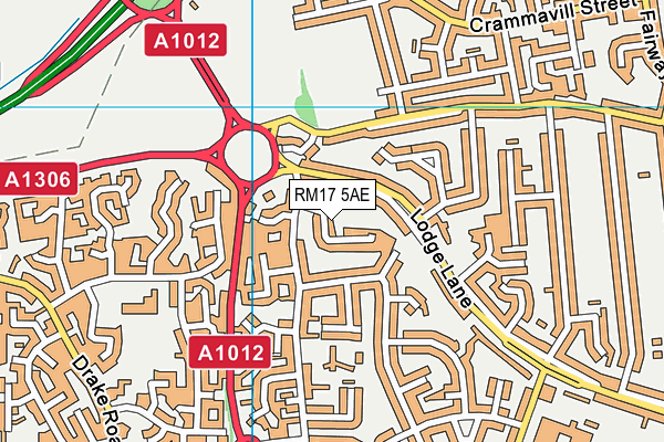 RM17 5AE map - OS VectorMap District (Ordnance Survey)