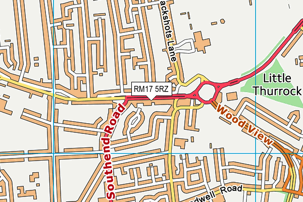 RM17 5RZ map - OS VectorMap District (Ordnance Survey)