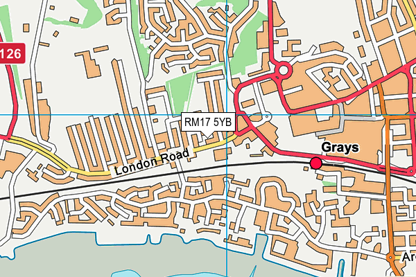 RM17 5YB map - OS VectorMap District (Ordnance Survey)