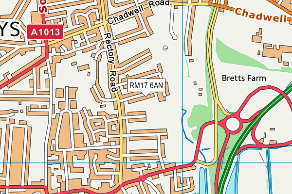 RM17 6AN map - OS VectorMap District (Ordnance Survey)