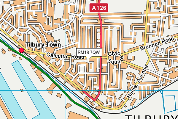 RM18 7QW map - OS VectorMap District (Ordnance Survey)