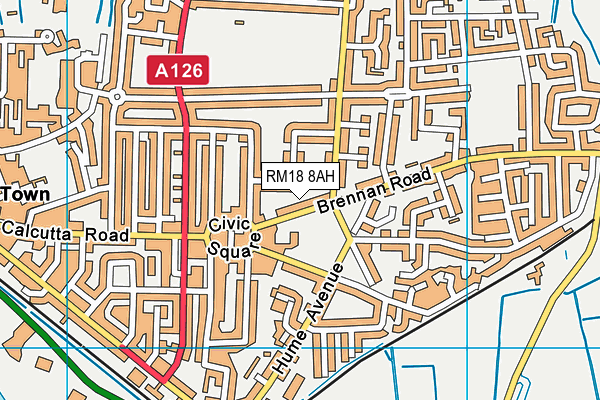 RM18 8AH map - OS VectorMap District (Ordnance Survey)