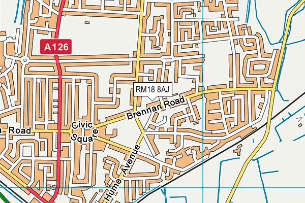 RM18 8AJ map - OS VectorMap District (Ordnance Survey)