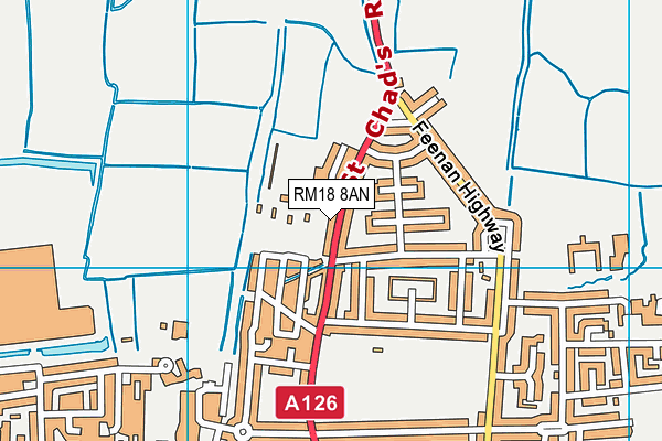 RM18 8AN map - OS VectorMap District (Ordnance Survey)