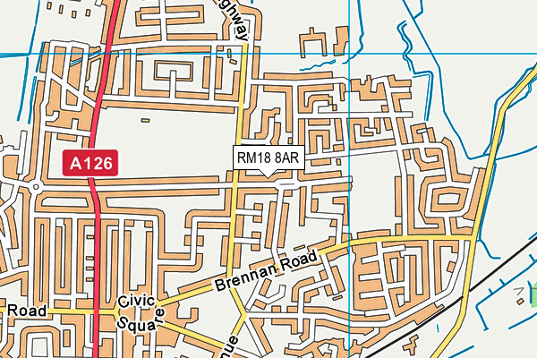 RM18 8AR map - OS VectorMap District (Ordnance Survey)