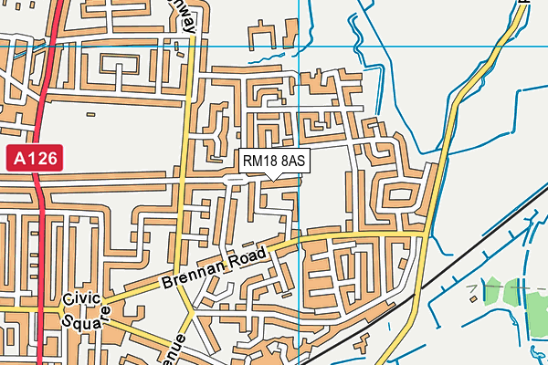 RM18 8AS map - OS VectorMap District (Ordnance Survey)