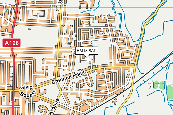 RM18 8AT map - OS VectorMap District (Ordnance Survey)