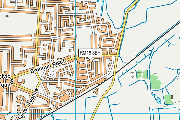 RM18 8BH map - OS VectorMap District (Ordnance Survey)