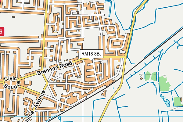 RM18 8BJ map - OS VectorMap District (Ordnance Survey)