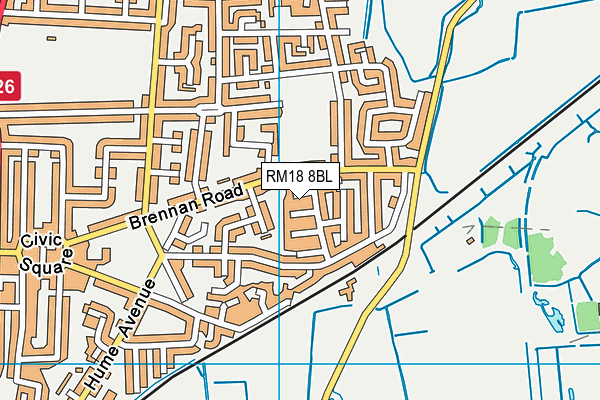 RM18 8BL map - OS VectorMap District (Ordnance Survey)