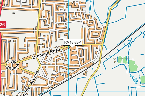 RM18 8BP map - OS VectorMap District (Ordnance Survey)