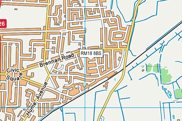 RM18 8BS map - OS VectorMap District (Ordnance Survey)