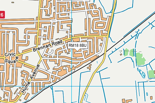 RM18 8BU map - OS VectorMap District (Ordnance Survey)