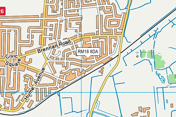 RM18 8DA map - OS VectorMap District (Ordnance Survey)