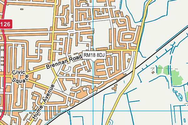 RM18 8DJ map - OS VectorMap District (Ordnance Survey)