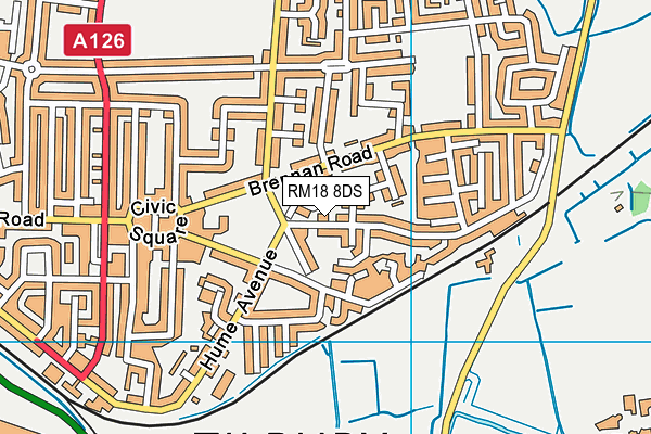 RM18 8DS map - OS VectorMap District (Ordnance Survey)