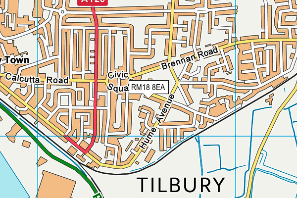 RM18 8EA map - OS VectorMap District (Ordnance Survey)