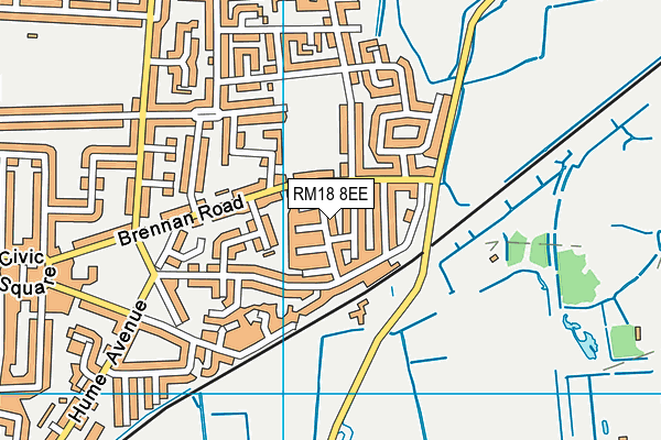 RM18 8EE map - OS VectorMap District (Ordnance Survey)