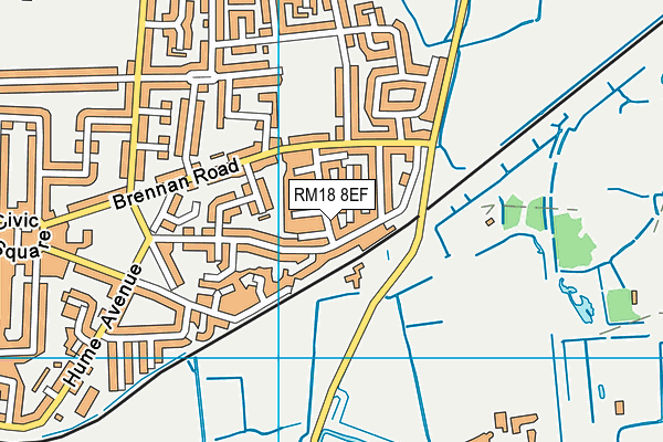 RM18 8EF map - OS VectorMap District (Ordnance Survey)