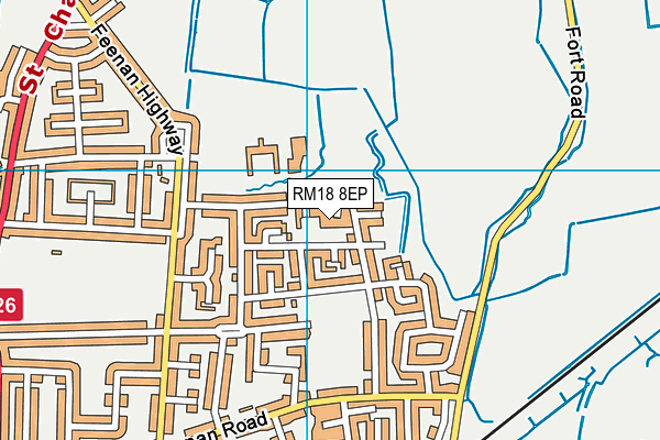 RM18 8EP map - OS VectorMap District (Ordnance Survey)