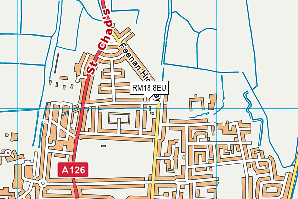 RM18 8EU map - OS VectorMap District (Ordnance Survey)